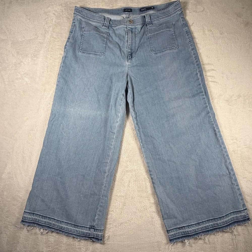 J Jill Denim High Rise Crop Wide Leg Jeans Womens 18 Light Wash Raw Hem Stretch